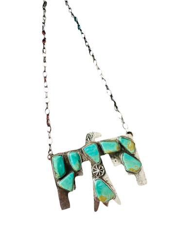 Zuni Sterling Silver & Turquoise Thunderbird Necklace by Jude Candelaria