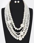 Multi Pearl Layered Necklace W/Earring