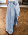 Stripe Chambray Tied Elastic Waist Trousers