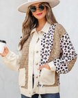 Leopard Waffle Quilted Patchwork Button Front Jacket