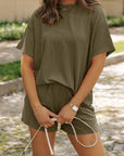 Solid Corded Short Sleeve Tee and Shorts Set