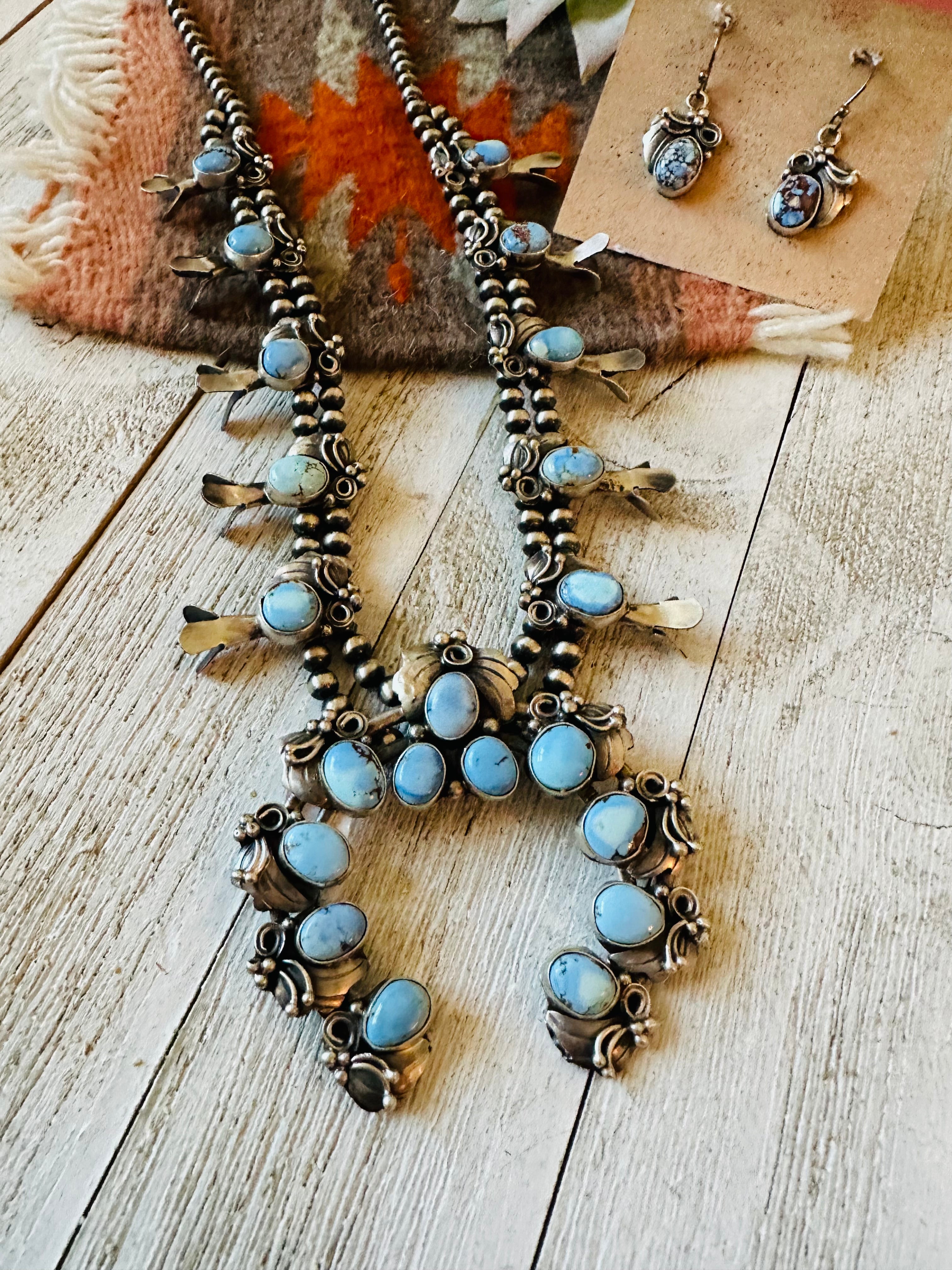 Navajo Golden Hills Turquoise Squash Blossom Necklace Set