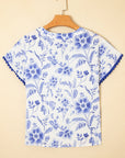 Floral Ric-Rac Short Sleeve Blouse