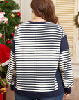 Plus Size Stripe Colorblock Patchwork Long Sleeve Sweatshirt