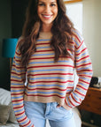 Stripe Drop Shoulder Crewneck Sweater