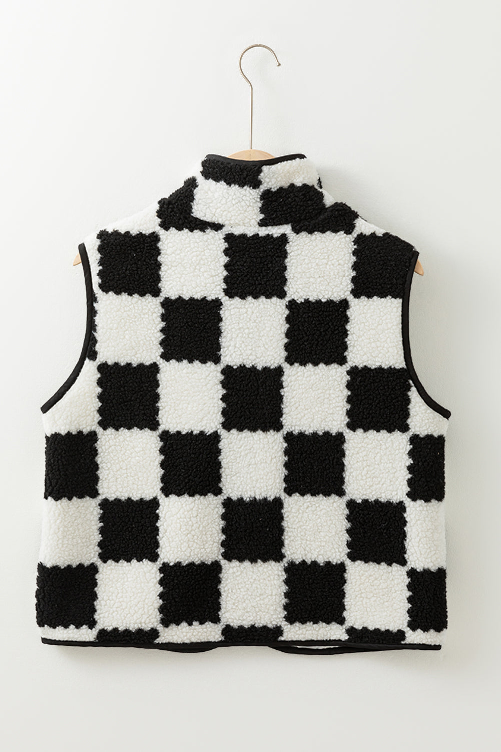 Checker Sherpa Collared Zip Up Vest