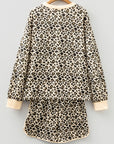 Leopard Contrast Trim Pullover and Drawstring Shorts Set