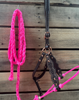 Hot Pink Honeycomb Tooled Lariat & Leather Combo Halter