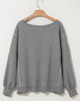 Waffle Knit Bishop Sleeve Side Split Top