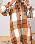 Plaid Ruffle Sleeve Shirt Dress