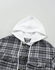 Plaid Pocketed Button-Up Hooded Shacket