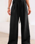 Solid Tied High-Waist Pleated Sweatpants