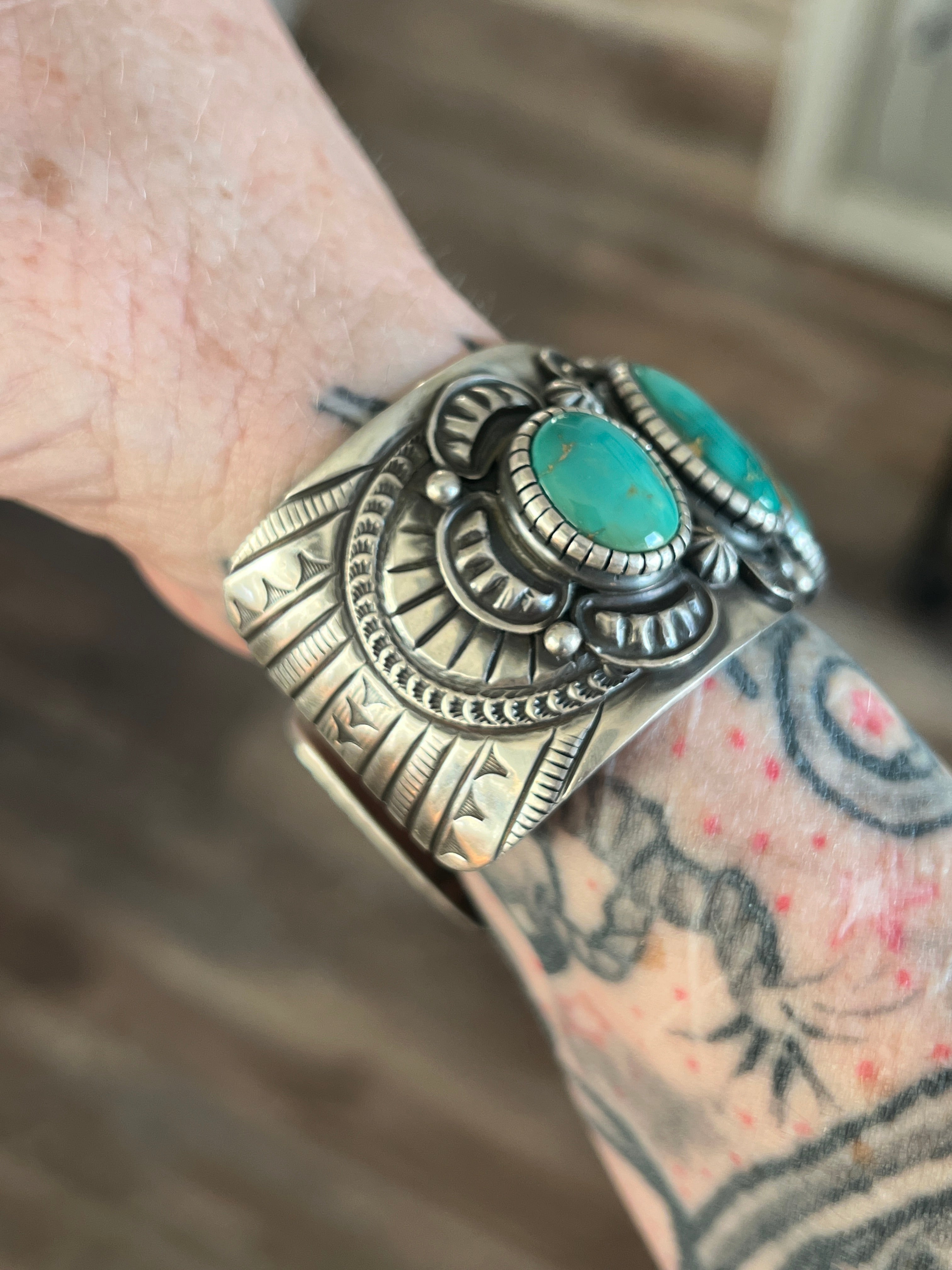 Navajo Sterling Silver and Royston Turquoise Cuff Bracelet by Roland Dixson