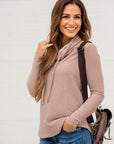 Corded Knit Drawstring Cowl Neck Top