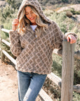 Sherpa Rhombus Textured Zip Up Hooded Jacket