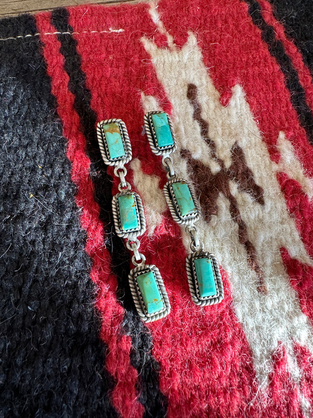 3 Stone Handmade Natural Turquoise and Sterling Silver Dangles