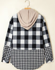 Plaid Patchwork Drawstring Hooded Shacket