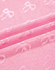 Pink Plus Size Bow Embroidered Mesh Long Sleeve Top