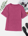 Alma Ribbed Splicing Sleeve Round Neck Top