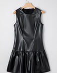 Faux Leather Ruffle Hem Sleeveless Mini Dress