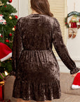 Plus Size Velvet Puff Sleeve Babydoll Mini Dress