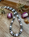 NFR Collection Necklace – 12mm Sterling Silver Pearls with 10mm Pink Conch Rondelles – Handmade by The Bijoux FAB – 30"