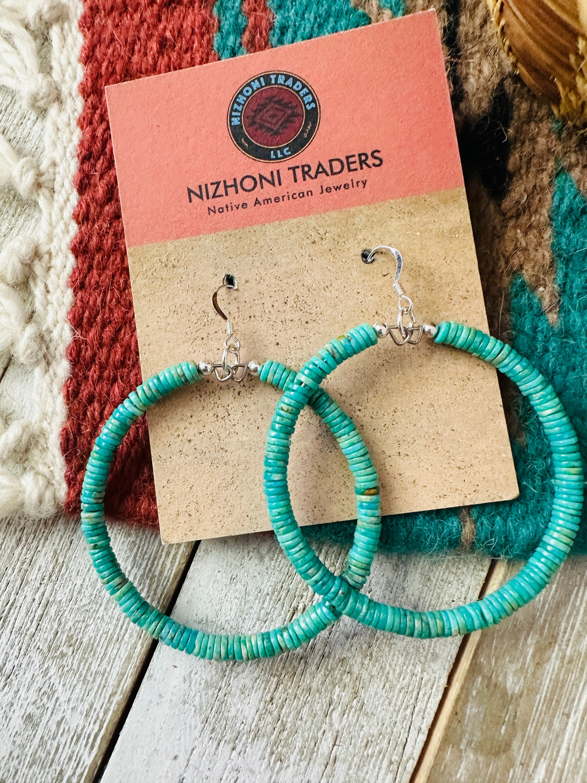Navajo Turquoise & Sterling Silver Beaded Hoop Earrings