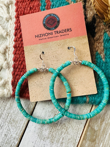 Navajo Turquoise & Sterling Silver Beaded Hoop Earrings