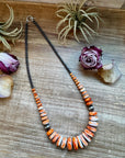 23 inch Graduated Orange Spiny Necklace with Sterling Silver Pearls