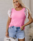 Lisa Ruffle Flutter Sleeve Ribbed Blouse