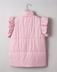 Solid Flutter Sleeve Snap Button Puffer Vest