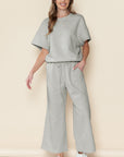 Textured Loose Fit T Shirt and Drawstring Pants Set
