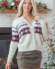 Stripe Geometric Button-Up Sweater Cardigan