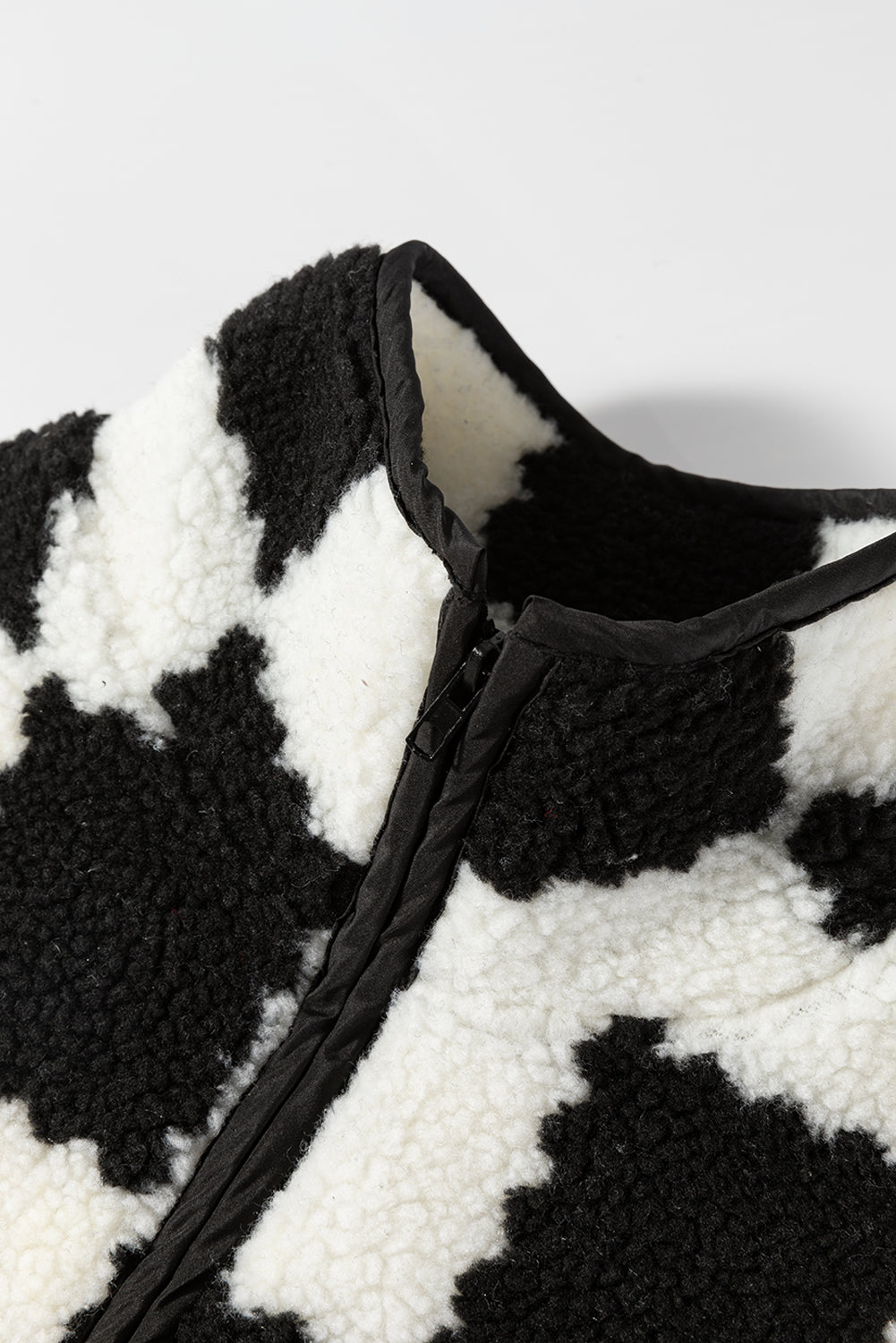 Checker Sherpa Collared Zip Up Vest
