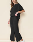 Textured Loose Fit T Shirt and Drawstring Pants Set
