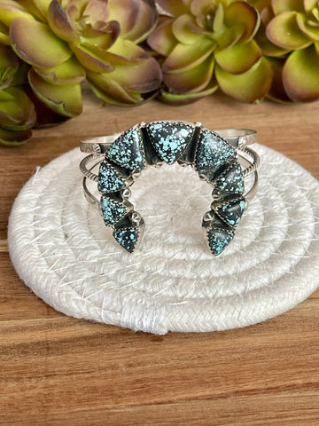 Handmade New Lander Turquoise & Sterling Silver Cuff Bracelet
