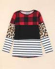Colorblock Plaid Long Sleeve Top