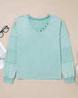 Mineral Wash Reverse Seam Buttoned V-Neck Top