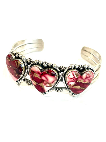 Handmade Sterling Silver & Dahlia Rose Heart Cuff Bracelet