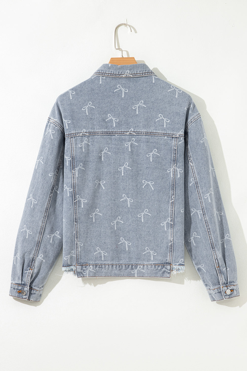 Denim Bow Light Wash Raw Hem Jacket