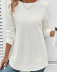 Solid Waffle Knit Long Sleeve Top