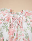 Floral Stripe Contrast Ruffle Sleeve Blouse