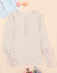 Crochet Lace Hem Sleeve Half-Button Top