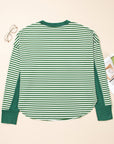 Plus Size Stripe Thermal Reverse Seam Patchwork Top