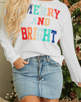Christmas Merry And Bright Cable Knit Pullover Sweatshirt