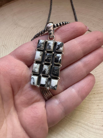 Handmade Sterling Silver & White Buffalo 12 stone Pendant