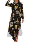 Vintage Cowgirl Collage Western Button-Up Long Sleeve Shirt Dress Duster