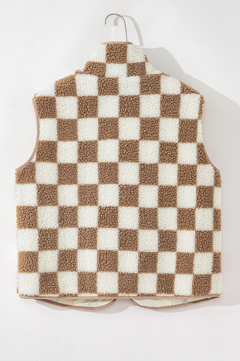 Checker Sherpa Collared Zip Up Vest