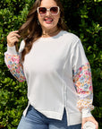 Plus Size Floral Patchwork Long Sleeve Reverse Seam Sweatshirt