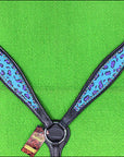 HILASON W. H. Leather Headstall & Breast Collar Set Turquoise Cheetah
